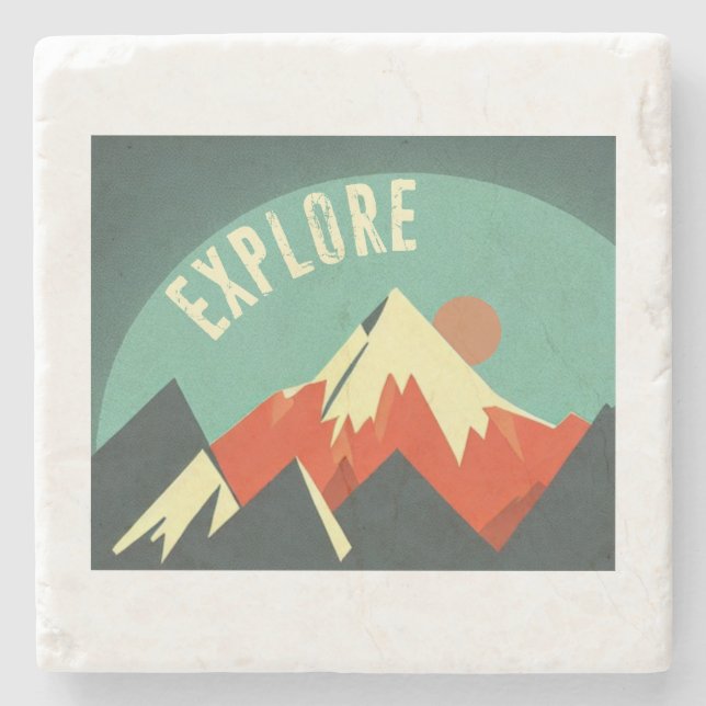 Explore Mountains Stone Coaster (Front)