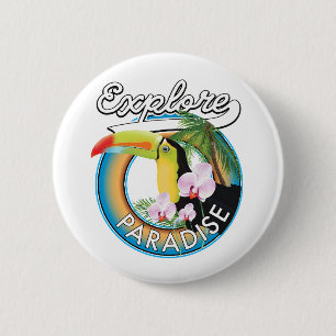 Explore Paradise Travel logo cartoon 6 Cm Round Badge