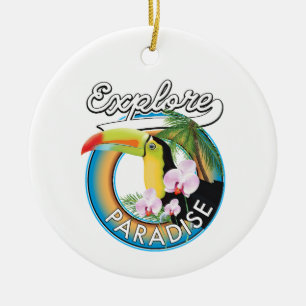 Explore Paradise Travel logo cartoon Coffee Mug Ceramic Tree Decoration