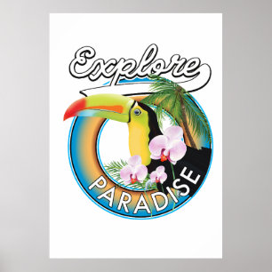 Explore Paradise Travel logo cartoon Poster
