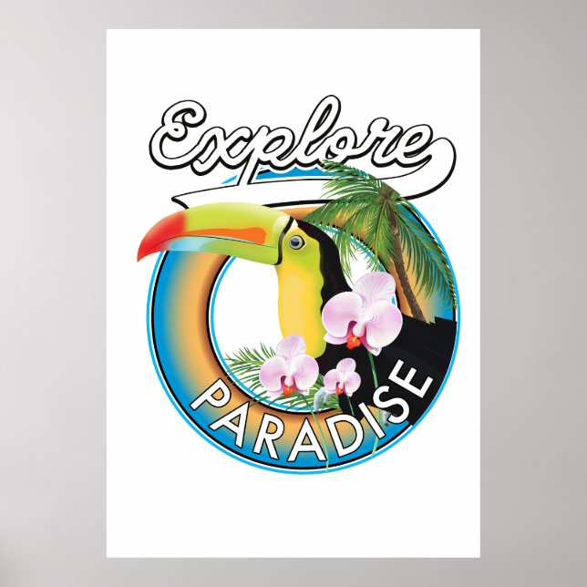 Explore Paradise Travel logo cartoon Poster (Front)