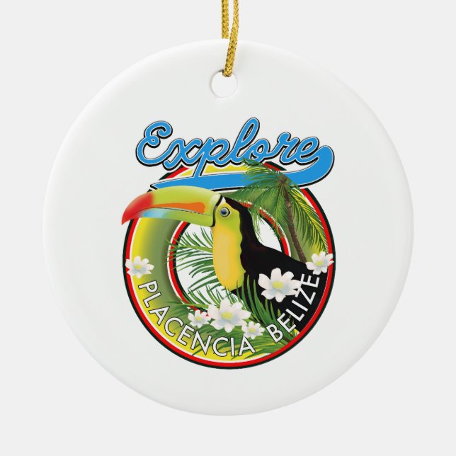 Explore Placencia Belise travel logo Ceramic Tree Decoration (Front)