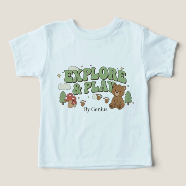 Explore & Play T-Shirt, Groovy Retro Forest Bear C (Design Front)