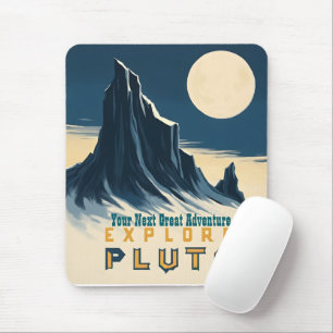 Explore Pluto Vintage Travel Poster - Retro Space Mouse Pad