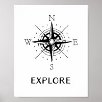 Explore Quote Vintage Compass Travel Poster