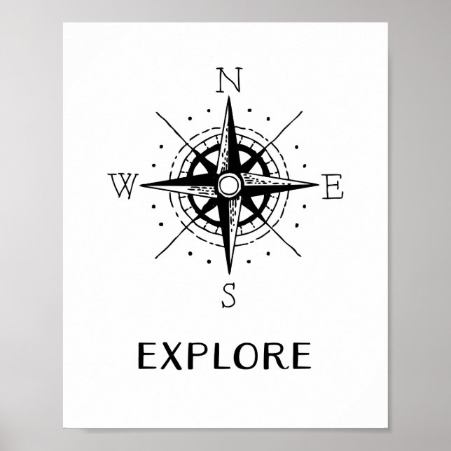 Explore Quote Vintage Compass Travel Poster (Front)