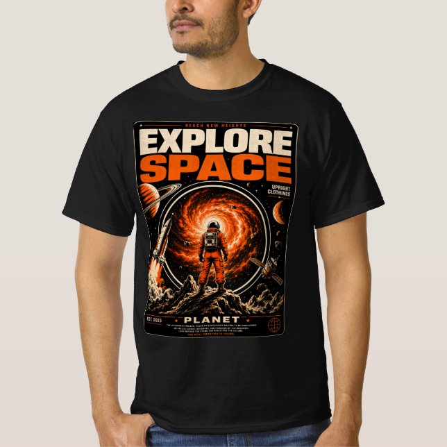 Explore Space – Retro Sci-Fi T-Shirt (Front)