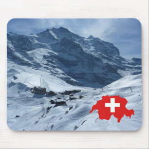 Explore Switzerland, Swiss scene, map with flag Mouse Pad