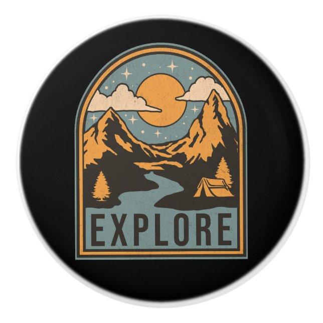 Explore text design ceramic knob (Front)