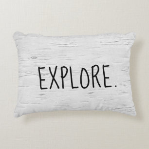 EXPLORE Text On Birch Tree  Decorative Cushion