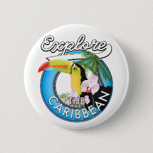 Explore the Caribbean travel patch. 6 Cm Round Badge