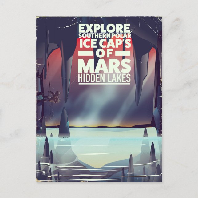 Explore the Ice Cap's Of Mars' Hidden lakes. Postcard (Front)