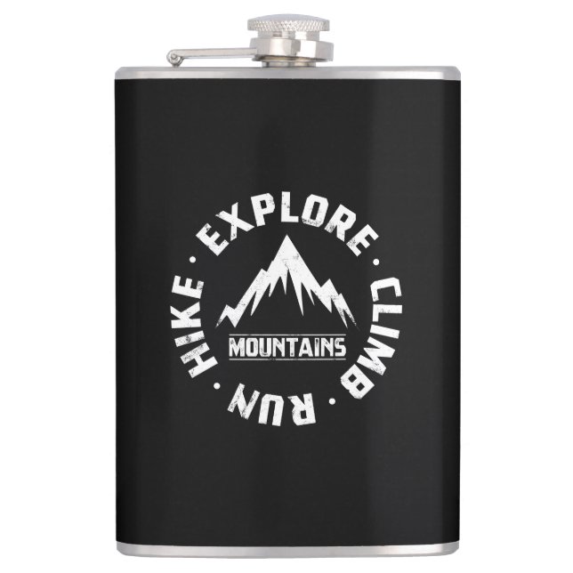 Explore The Mountains Hip Flask (Front)