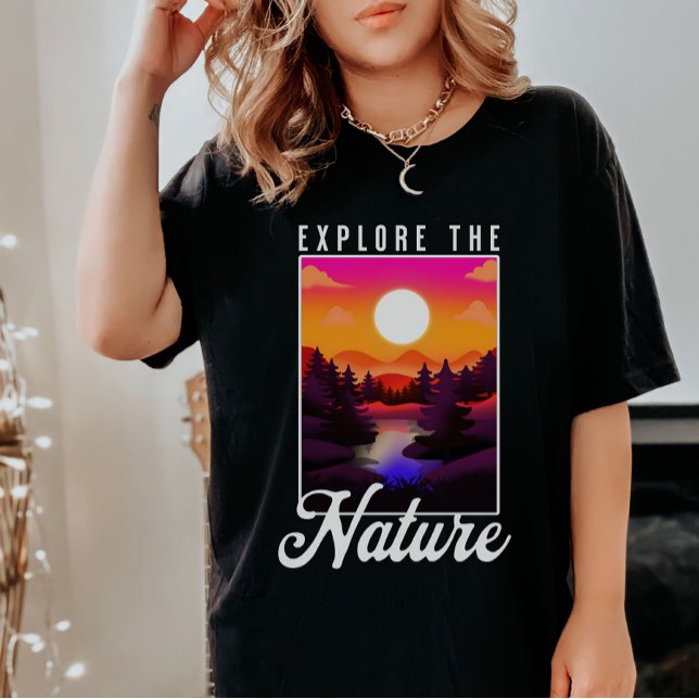Explore The Nature -Mountain, River, Sunset Hiking T-Shirt (Creator Uploaded)