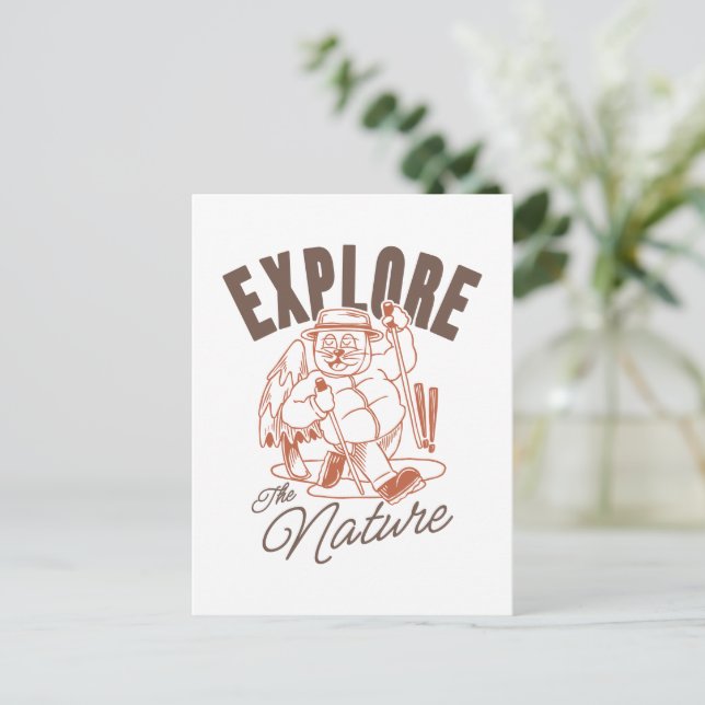 Explore The Nature – Vintage Cat Hiker Postcard (Standing Front)