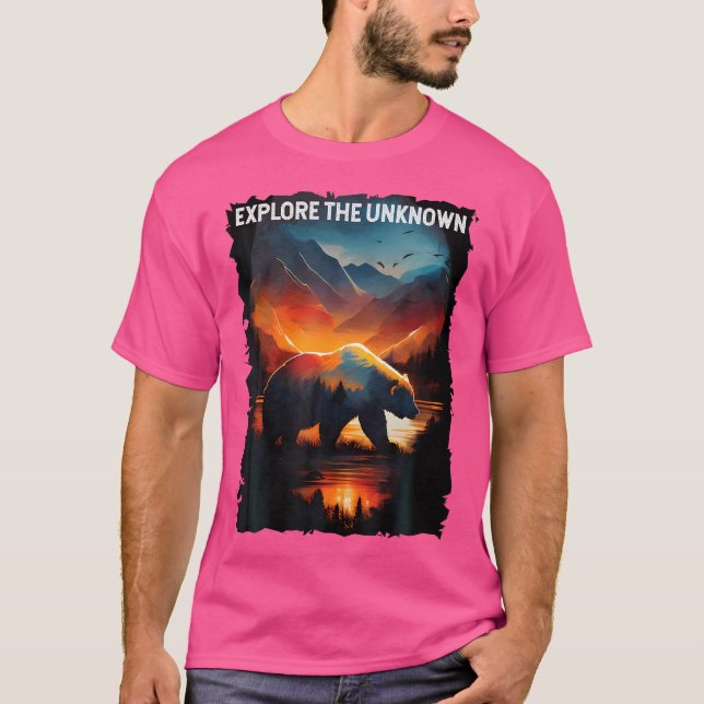Explore The Unknown Bear Hiking Camping Mountains T-Shirt (Front)