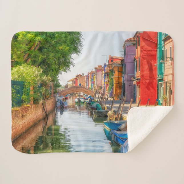 Explore the Vibrant Charm of Burano Sherpa Blanket (Front (Horizontal))