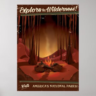 Explore the wilderness! Camp fire poster