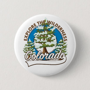 Explore the Wilderness, Colorado Throw Pillow T-Sh 6 Cm Round Badge