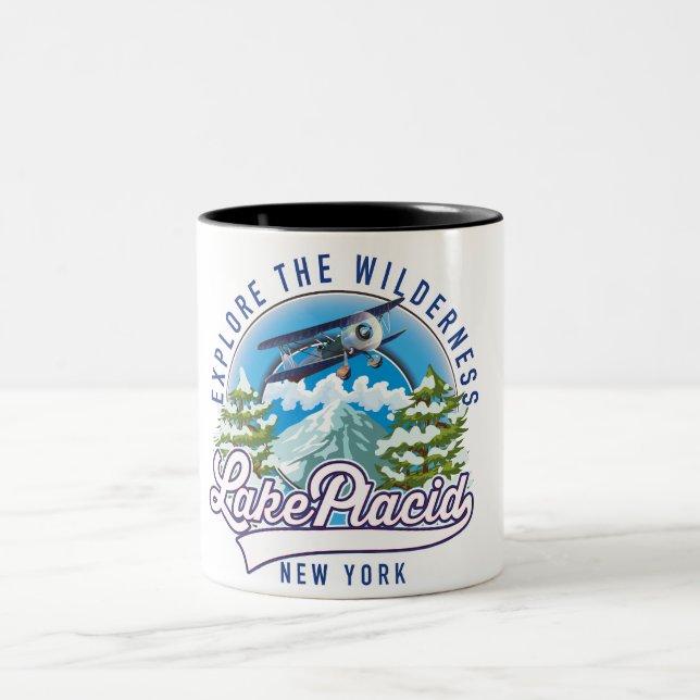 Explore the wilderness, lake placid Two-Tone coffee mug (Center)
