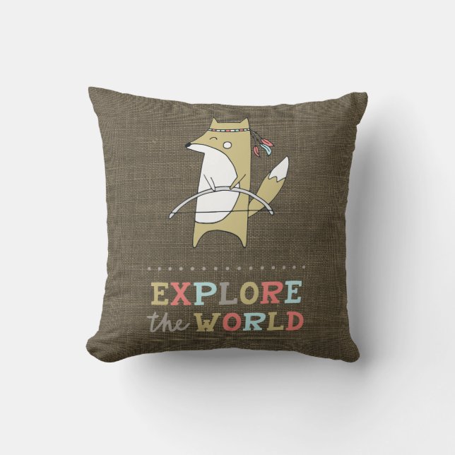Explore the World Boho Fox Kids Cushion (Front)
