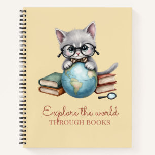 “Explore the World Through Books” Cute Kitten Notebook