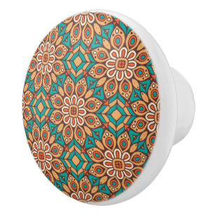 Explore Vibrant Floral Motifs in Geometric Pattern Ceramic Knob