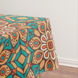 Explore Vibrant Floral Motifs in Geometric Pattern Tablecloth