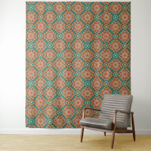 Explore Vibrant Floral Motifs in Geometric Pattern Tapestry