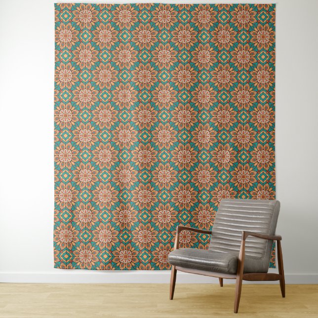 Explore Vibrant Floral Motifs in Geometric Pattern Tapestry (In Situ)