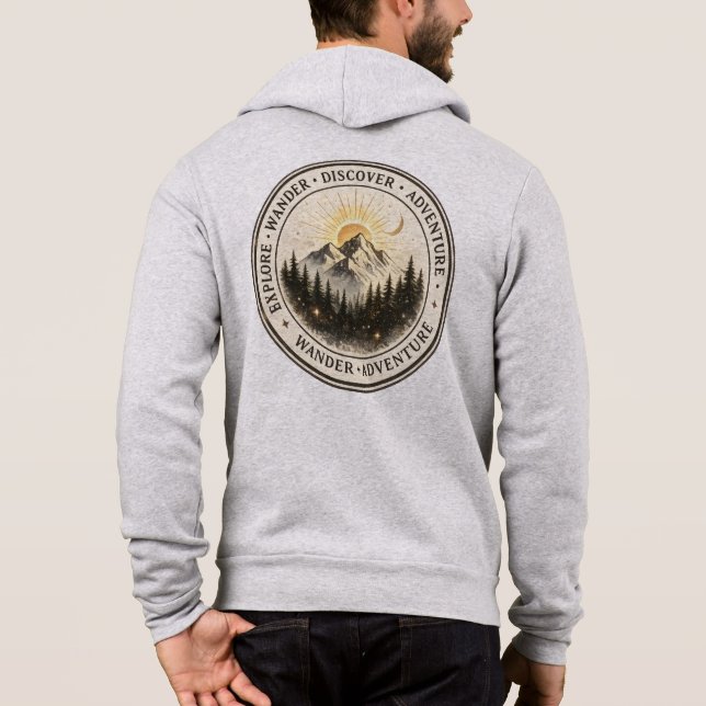 Explore Wander Discover Back Print Mountain Zip  Hoodie (Back)