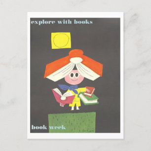 "Explore with Books" Vintage Library Poster  Postcard