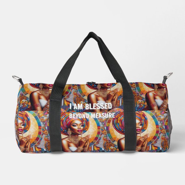 Explore with Confidence: I Am Blessed Stylish Back Duffle Bag (Front)