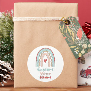 Explore your heart motivational colourful rainbow classic round sticker