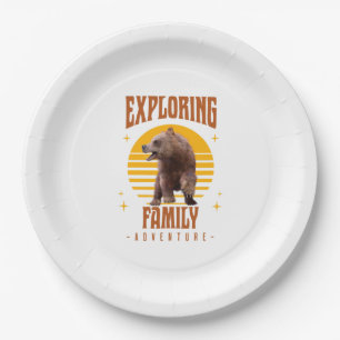 Exploring Family Bear Vintage Vacation Adventure Paper Plate