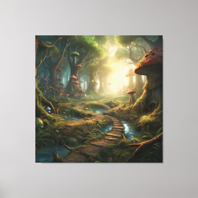 Exploring the Enchanted Mushroom Forest Canvas Print (Front)