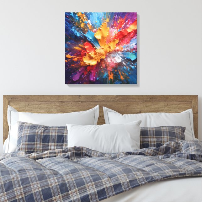 Explosion of Colors: Abstract Art Masterpiece Canvas Print (Insitu(Bedroom))