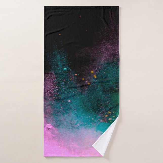 Explosion of coloured powder isolated on black bac bath towel (Bath Towel)