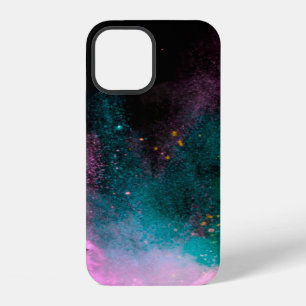 Explosion of coloured powder isolated on black bac iPhone 12 case