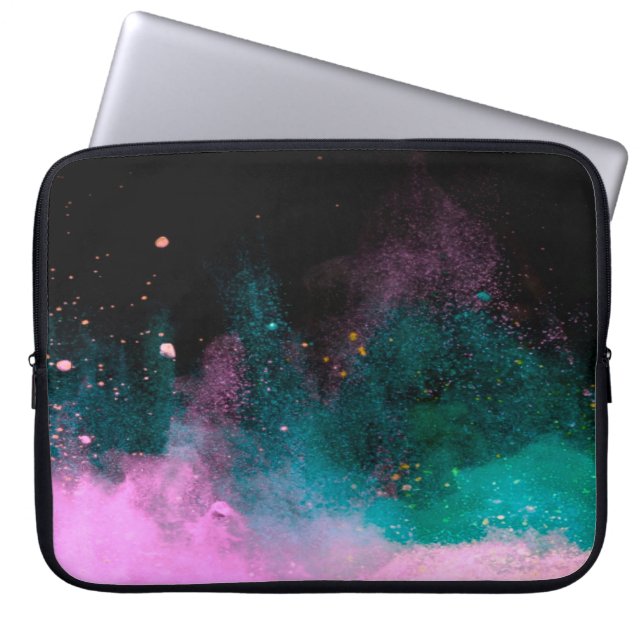 Explosion of coloured powder isolated on black bac laptop sleeve (Front)