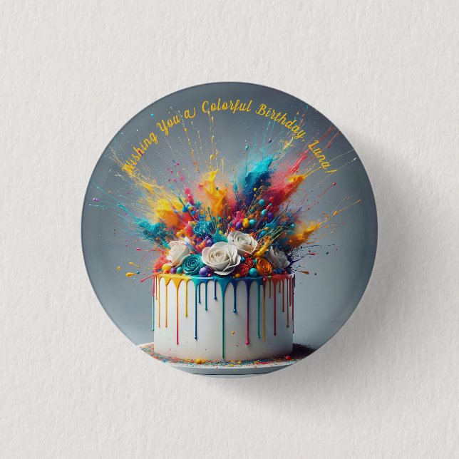 Explosion of Joy – Happy Birthday Cake 3 Cm Round Badge (Front)