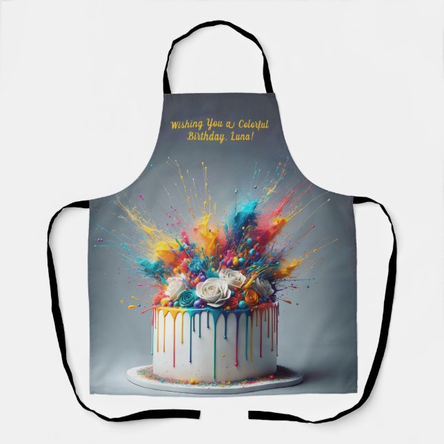 Explosion of Joy – Happy Birthday Cake Apron (Front)