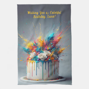 Explosion of Joy – Happy Birthday Cake Tea Towel