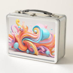Explosion of pastel-coloured forms metal lunch box