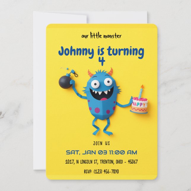 Explosive Birthday Surprise - Monster Mayhem Invitation (Front)