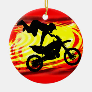 Explosive Motocross Jump Ceramic Tree Decoration