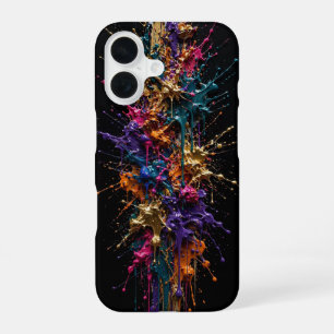 Explosive Paint Splash Column - Gold Teal Magenta iPhone 16 Case