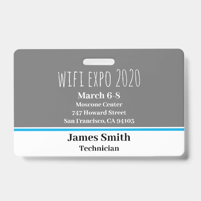 Expo ID Horizontal Grey, White & Blue Badge (Front)