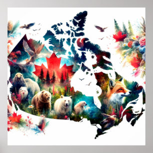 Exposure of Animals and Canada Map Poster 