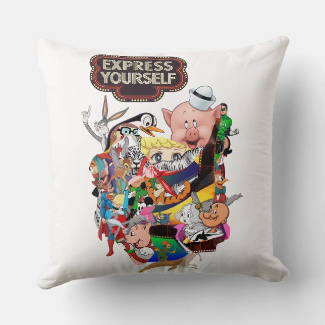 Express Yourself Retro Cartoon Collage Decorative  Cushion (Back)
